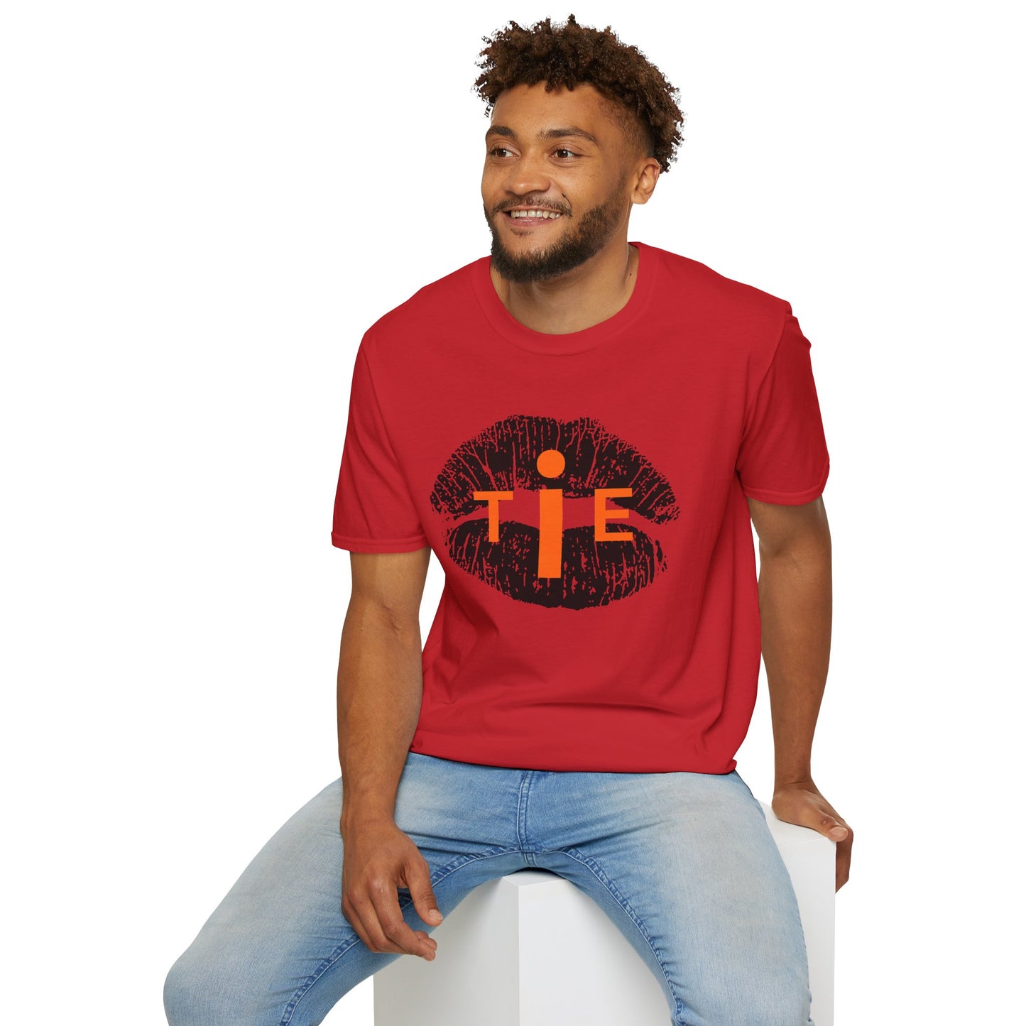 Lip Print 'TIE' Graphic T-Shirt — Bold Orange Accent Tee for Casual Streetwear