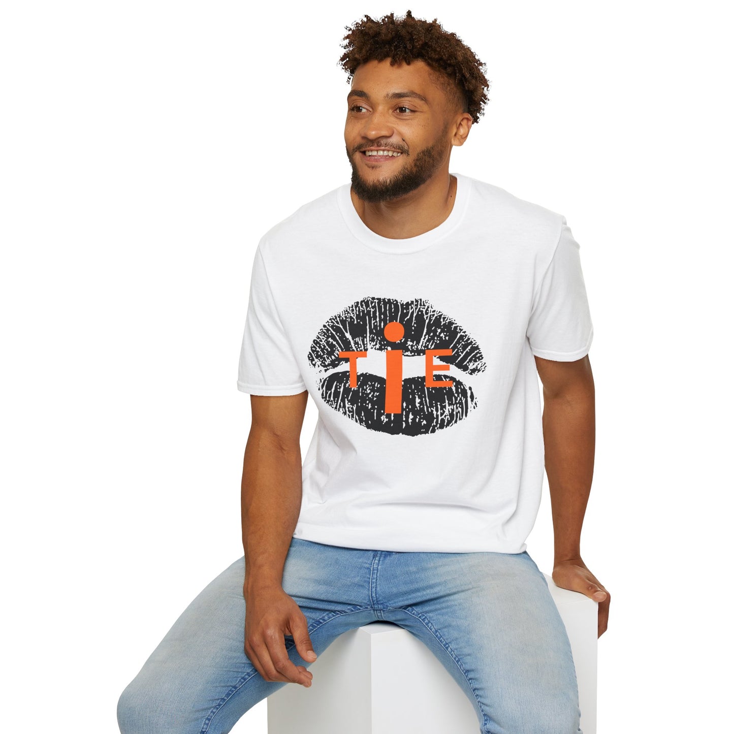 Lip Print 'TIE' Graphic T-Shirt — Bold Orange Accent Tee for Casual Streetwear