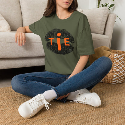 Lip Print 'TIE' Graphic T-Shirt — Bold Orange Accent Tee for Casual Streetwear