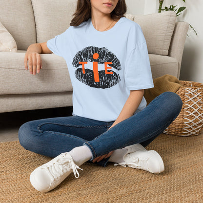 Lip Print 'TIE' Graphic T-Shirt — Bold Orange Accent Tee for Casual Streetwear