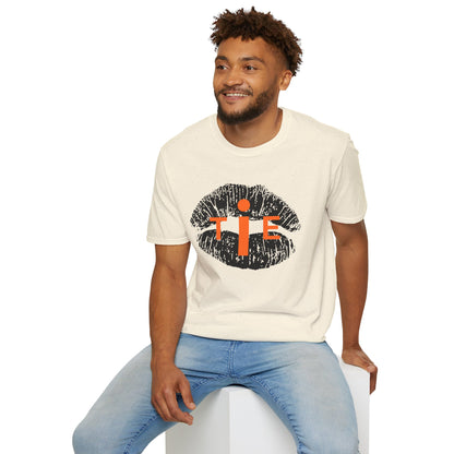 Lip Print 'TIE' Graphic T-Shirt — Bold Orange Accent Tee for Casual Streetwear