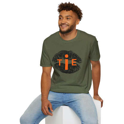 Lip Print 'TIE' Graphic T-Shirt — Bold Orange Accent Tee for Casual Streetwear