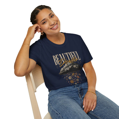 Beautiful Disaster Energy Flow T-Shirt – Floral Rain Cloud Graphic Tee, For Her