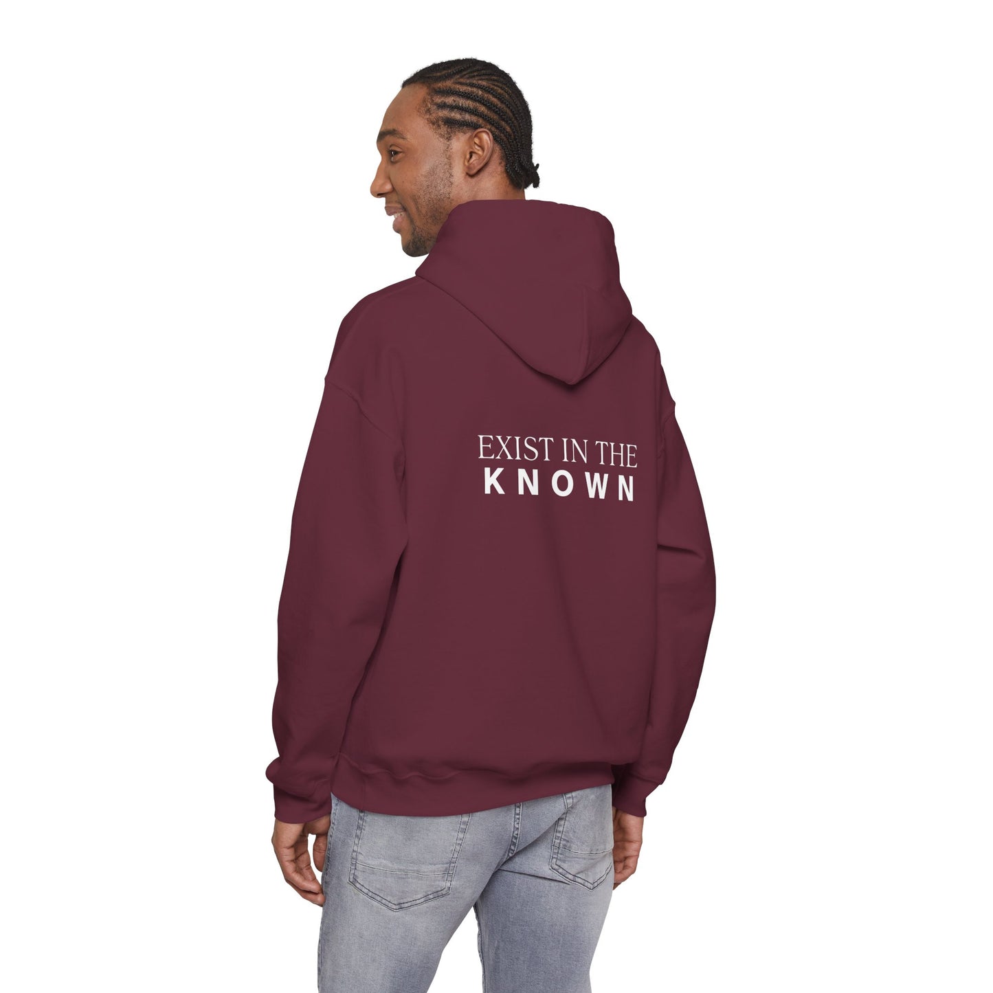 Exist in the Known Hoodie — Minimalist Typography Unisex Pullover