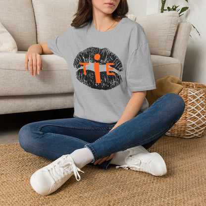 Lip Print 'TIE' Graphic T-Shirt — Bold Orange Accent Tee for Casual Streetwear