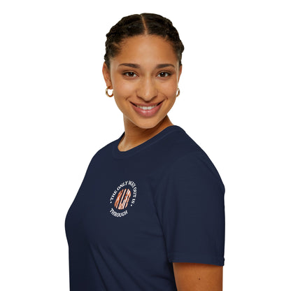 Motivational Unisex Softstyle T-Shirt - In Life, The Only Way Out Is Through (Pocket Graphic)