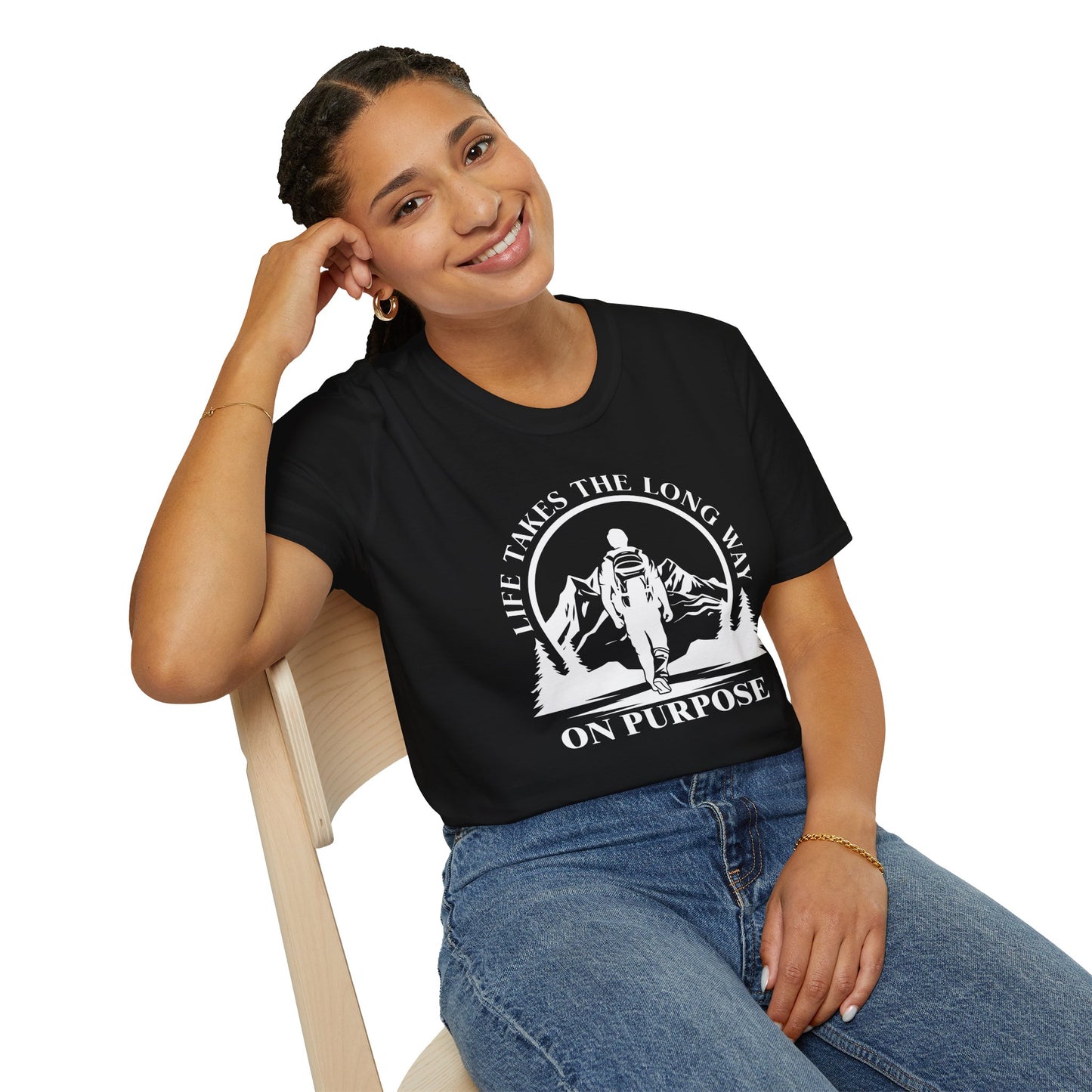 Life Takes The Long Way On Purpose T-Shirt — Mountain Path Purpose Design