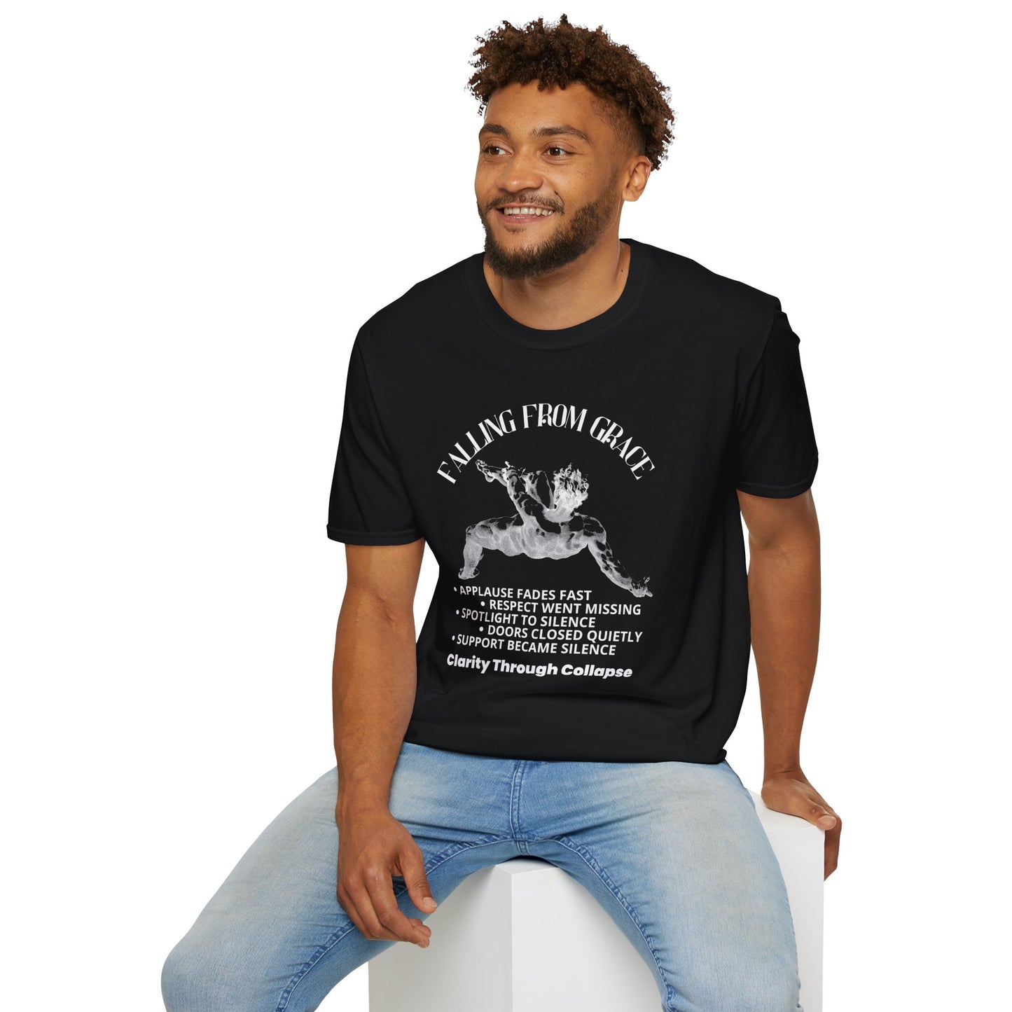 Falling From Grace Graphic T-Shirt – 'Clarity Through Collapse' Vintage Angel Tee