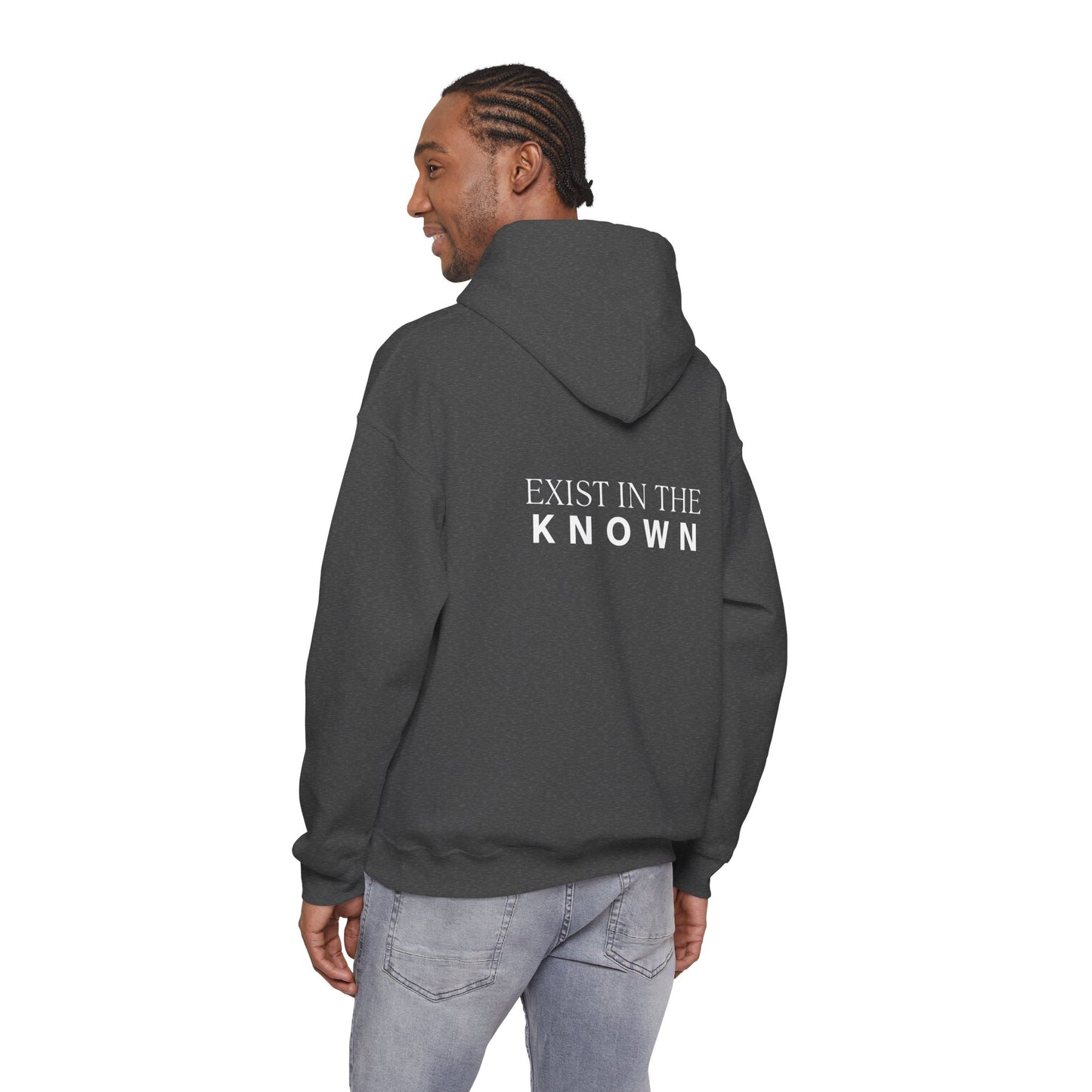 Exist in the Known Hoodie — Minimalist Typography Unisex Pullover