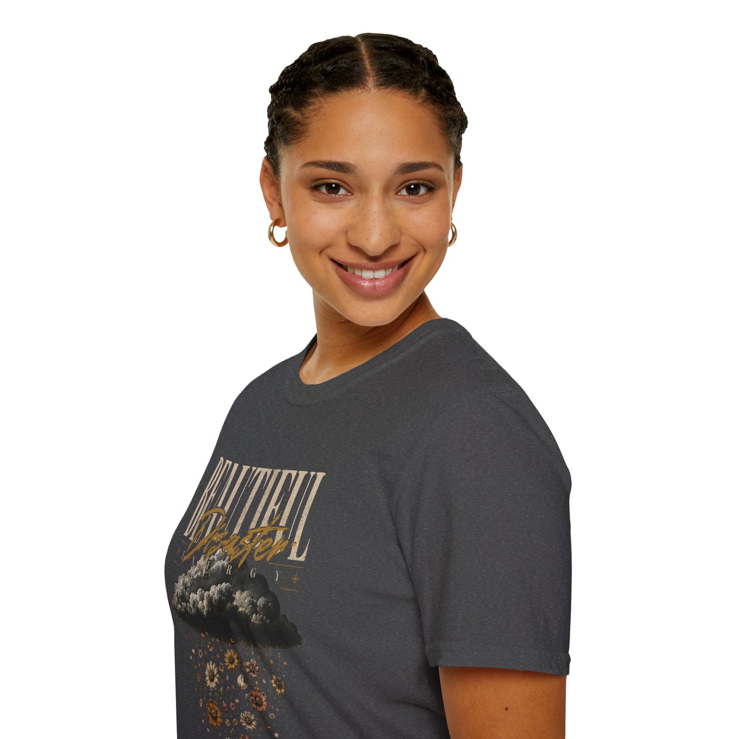 Beautiful Disaster Energy Flow T-Shirt – Floral Rain Cloud Graphic Tee, For Her