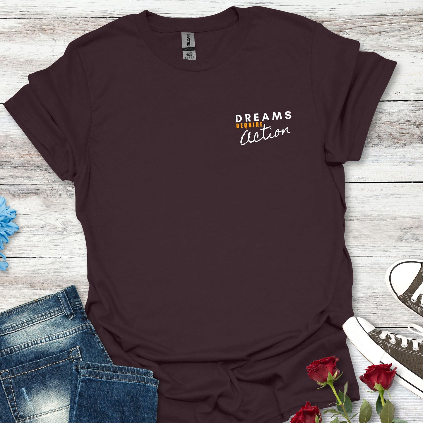 Dreams Require Action Pocket Graphic - Motivation in Motion Tee
