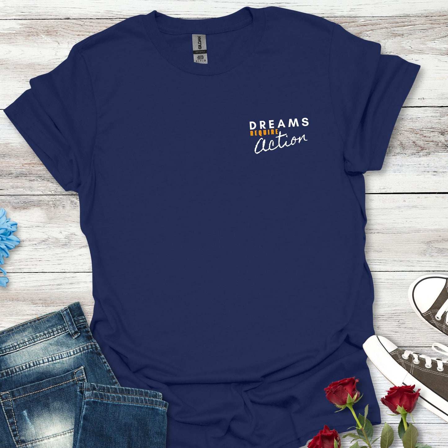 Dreams Require Action Pocket Graphic - Motivation in Motion Tee