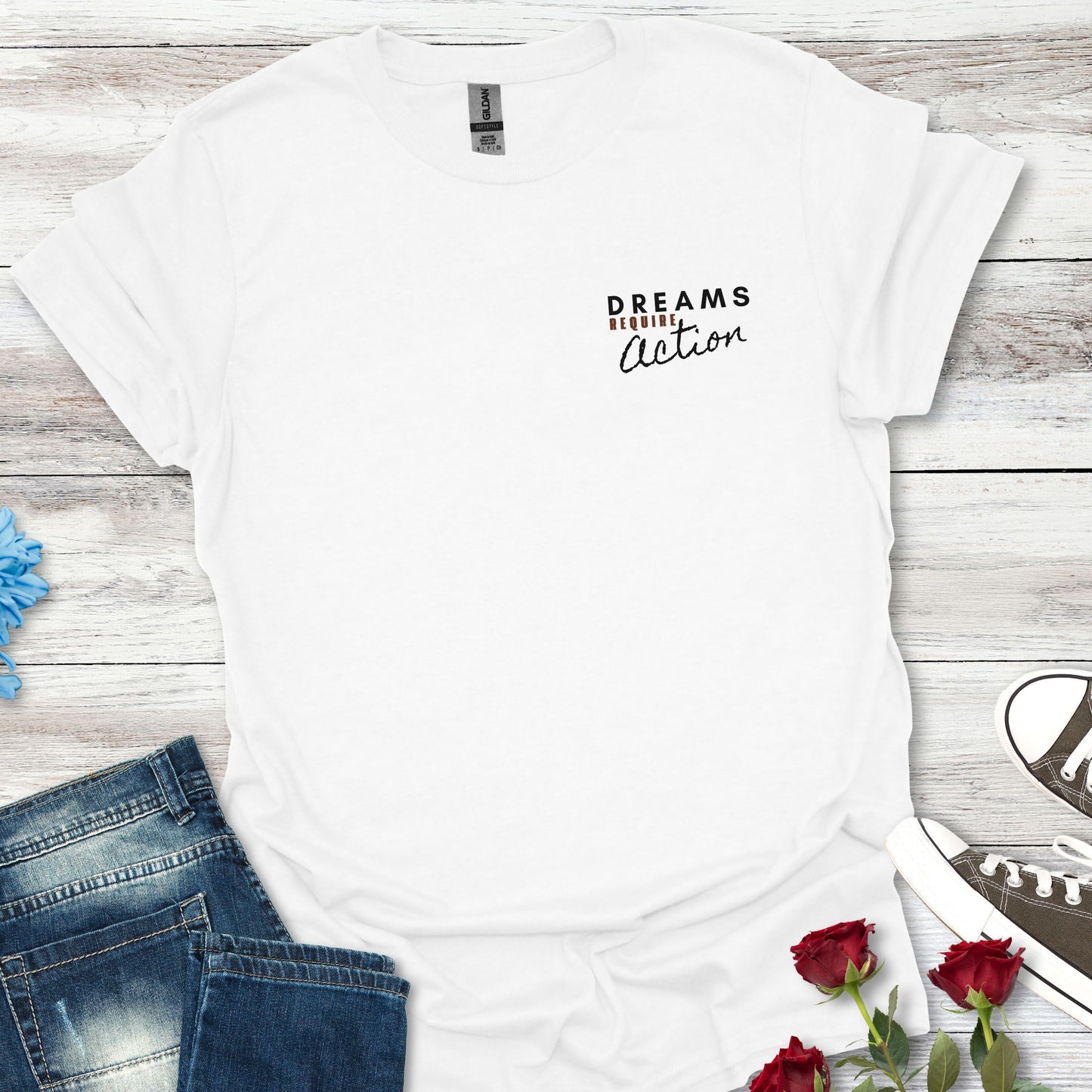 Dreams Require Action Pocket Graphic - Motivation in Motion Tee