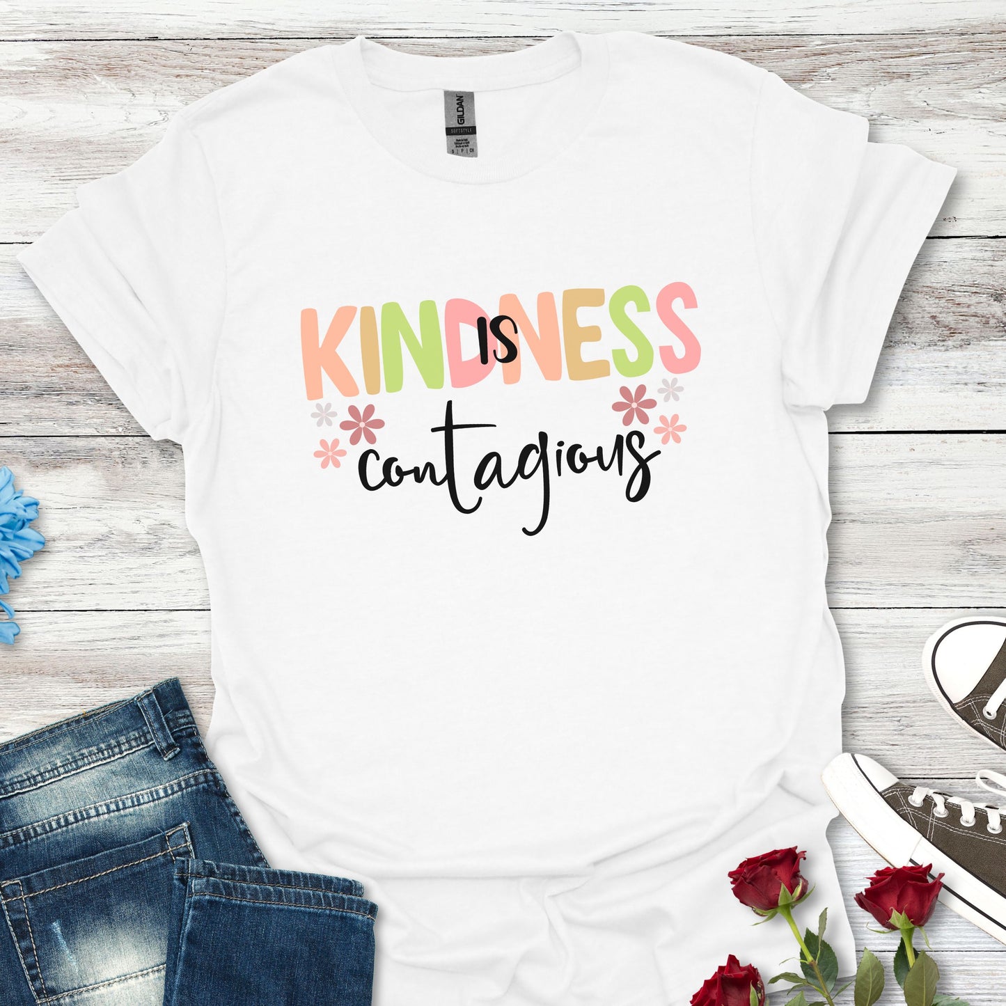 Kindness Is Contagious (For Her) T-Shirt, Soft-style Tee, Motivational Shirt, Gift for Friends, Positive Vibe Apparel, Everyday Wear