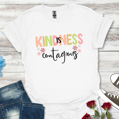 Kindness Is Contagious (For Her) T-Shirt, Soft-style Tee, Motivational Shirt, Gift for Friends, Positive Vibe Apparel, Everyday Wear