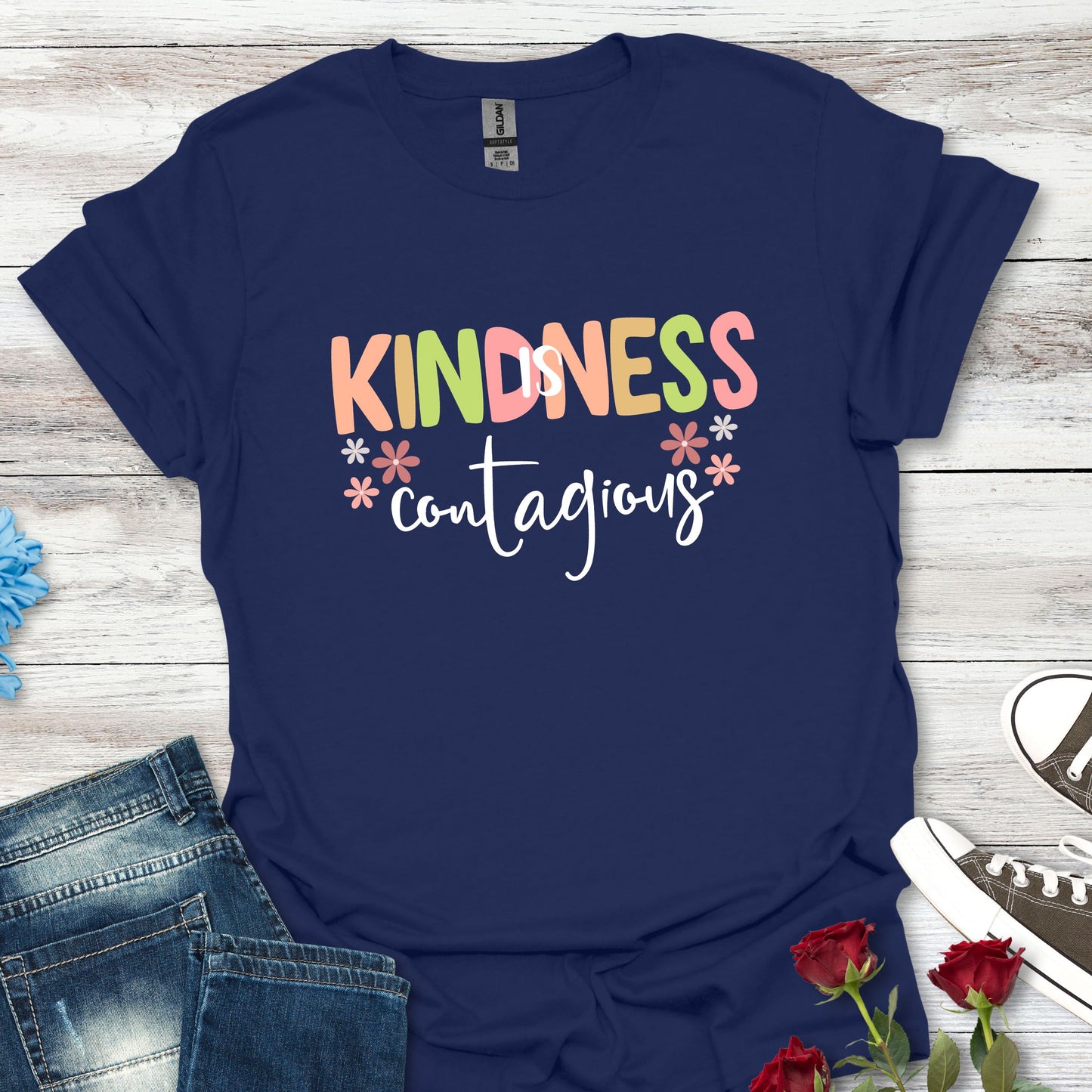 Kindness Is Contagious (For Her) T-Shirt, Soft-style Tee, Motivational Shirt, Gift for Friends, Positive Vibe Apparel, Everyday Wear