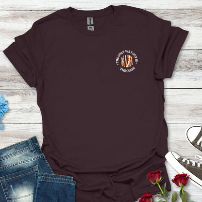 Motivational Unisex Softstyle T-Shirt - In Life, The Only Way Out Is Through (Pocket Graphic)