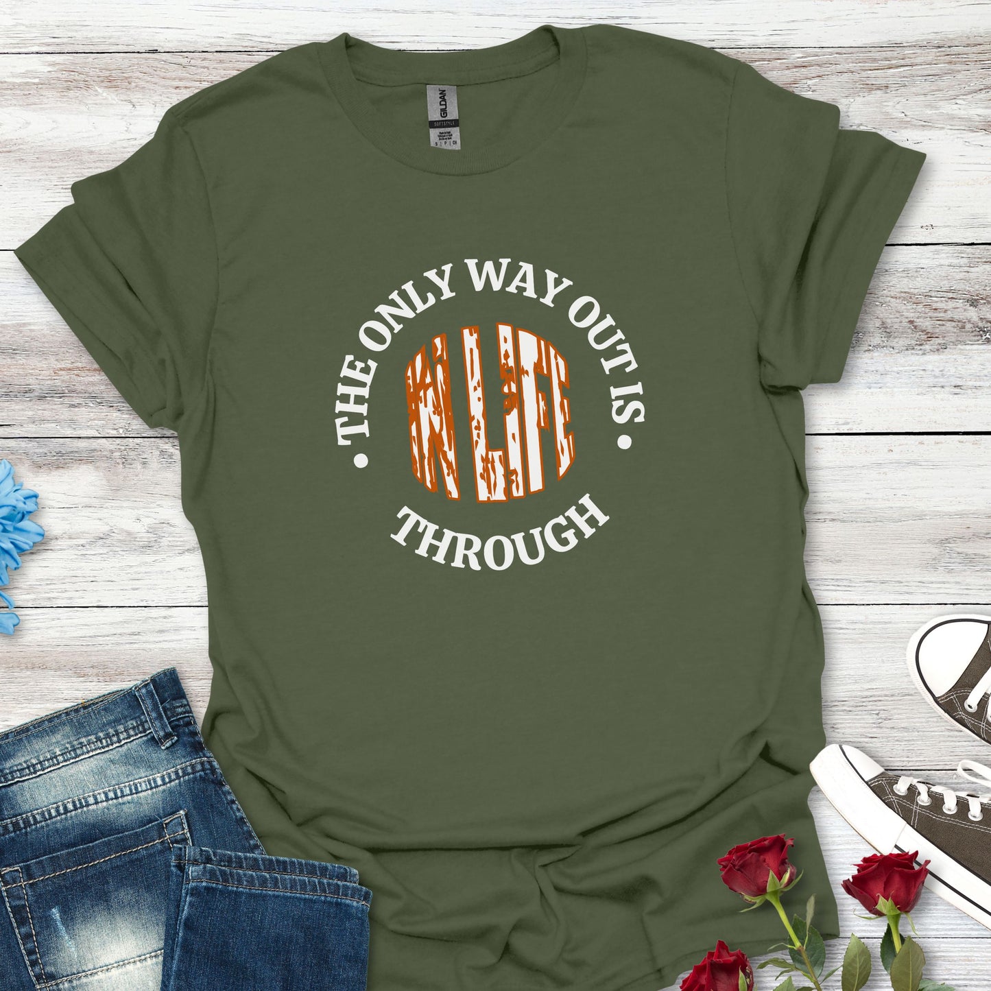 In Life, The Only Way Out Is Through (Center Graphic) - Motivational Unisex Soft-style T-Shirt