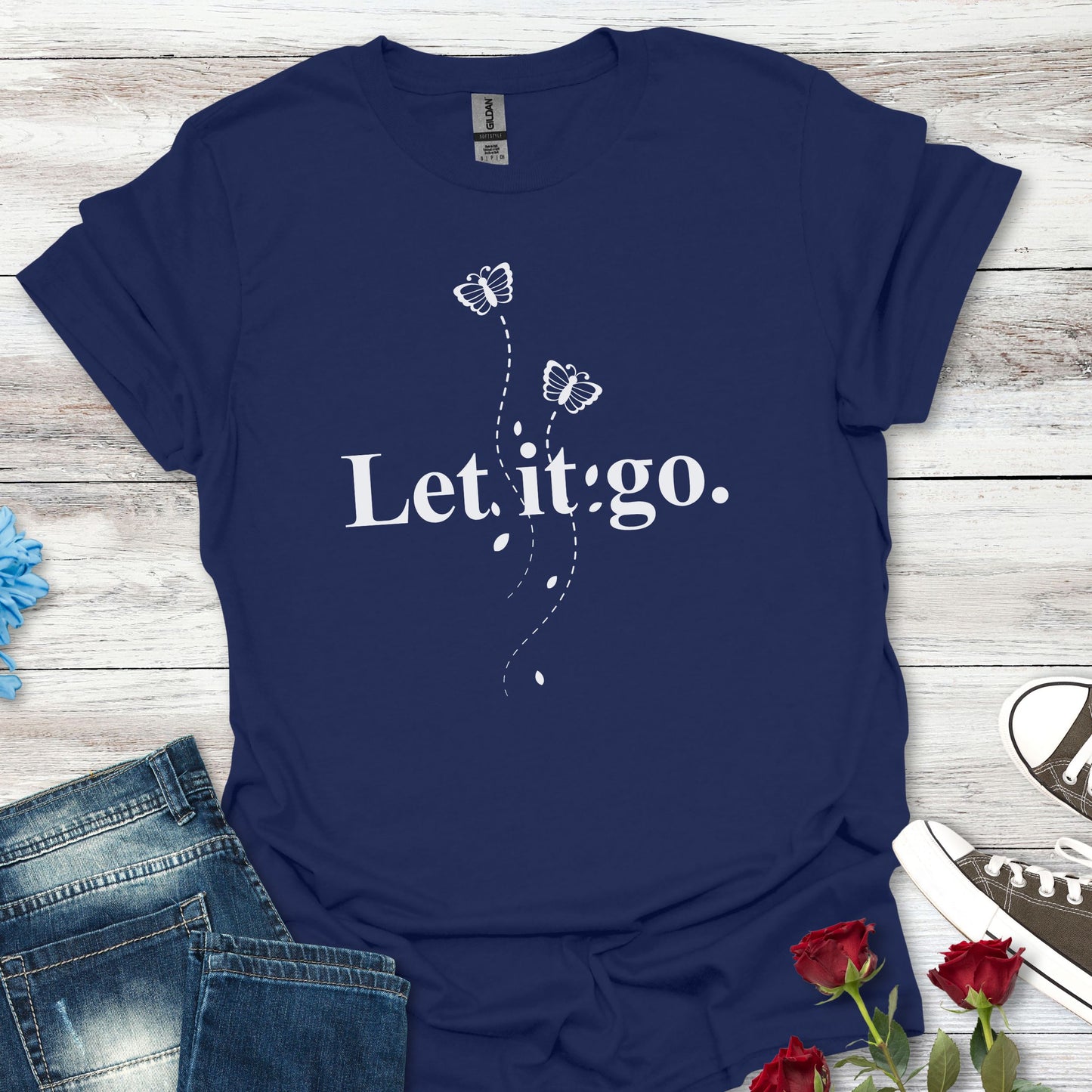 Let it go T-Shirt — Minimalist Inspirational Tee with Butterfly Design