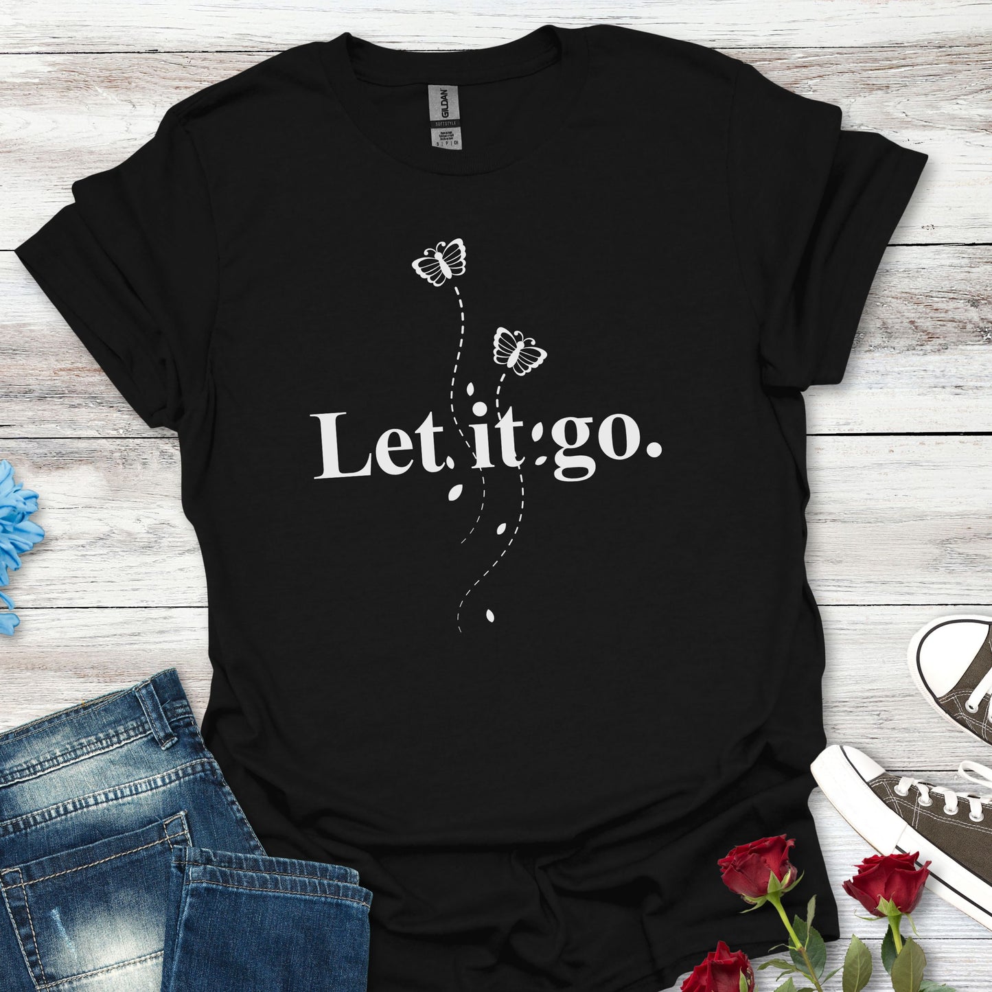 Let it go T-Shirt — Minimalist Inspirational Tee with Butterfly Design