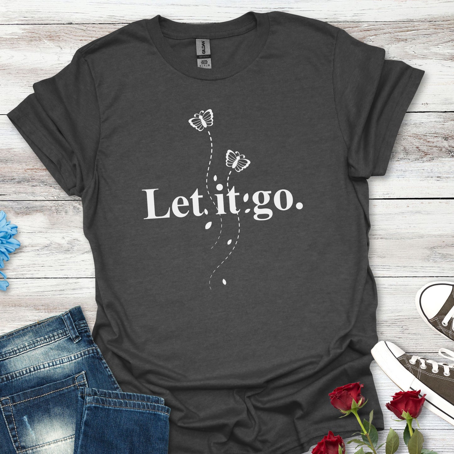 Let it go T-Shirt — Minimalist Inspirational Tee with Butterfly Design
