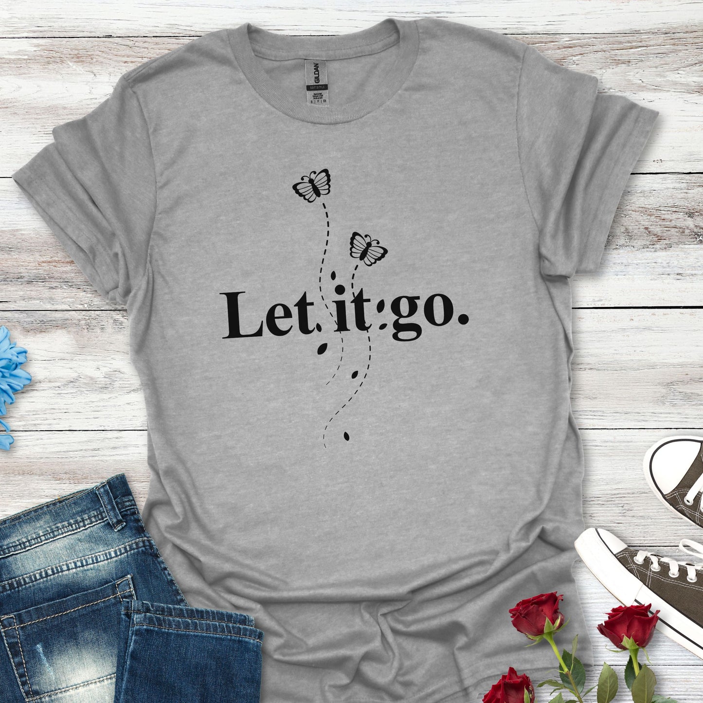 Let it go T-Shirt — Minimalist Inspirational Tee with Butterfly Design