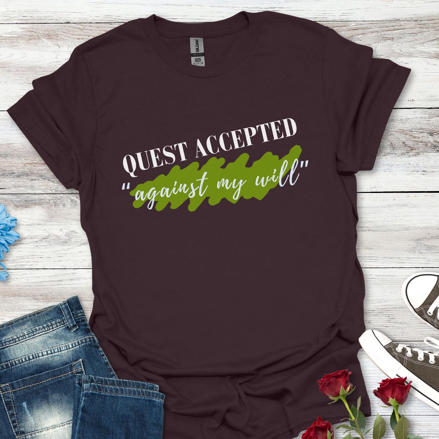 Quest Accepted "Against My will" T-Shirt — Gamers & RPG Fans Adventure Tee