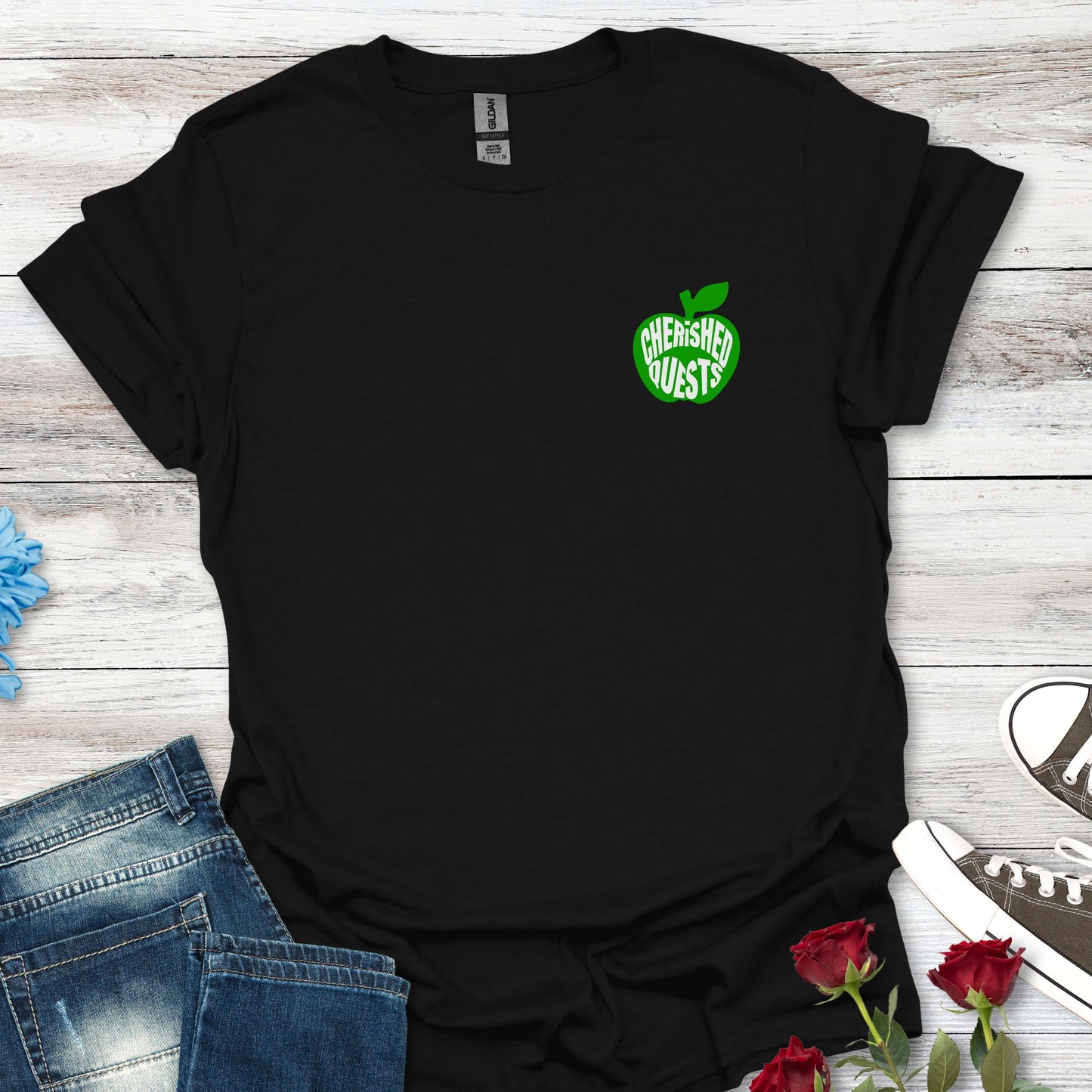 Apple of My Heart T-Shirt — Green Apple Graphic "Cherished Quests" Tee