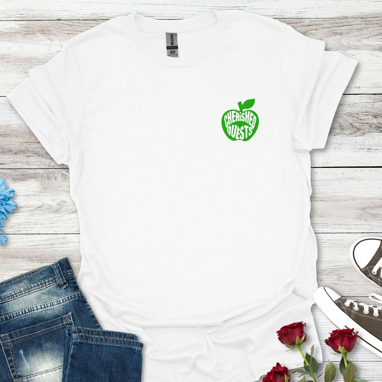 Apple of My Heart T-Shirt — Green Apple Graphic "Cherished Quests" Tee