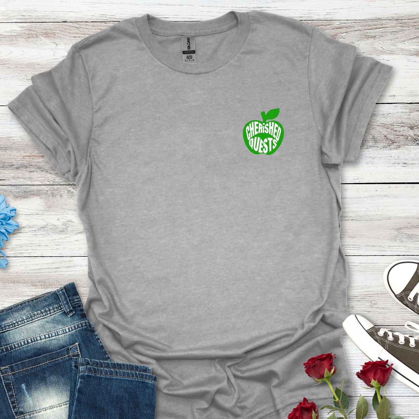 Apple of My Heart T-Shirt — Green Apple Graphic "Cherished Quests" Tee