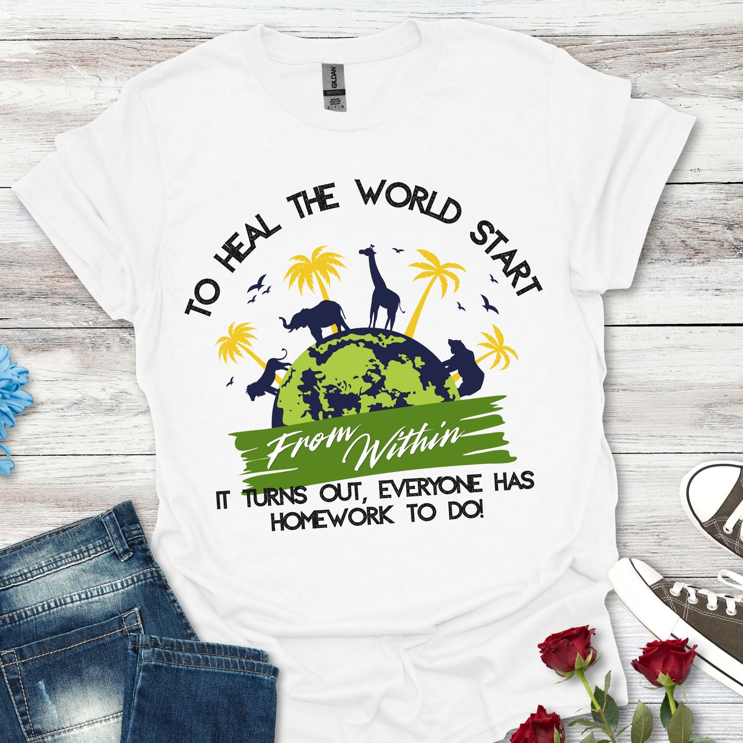 T-Shirt — "To Heal the World Start From Within" Earth Day Graphic Tee