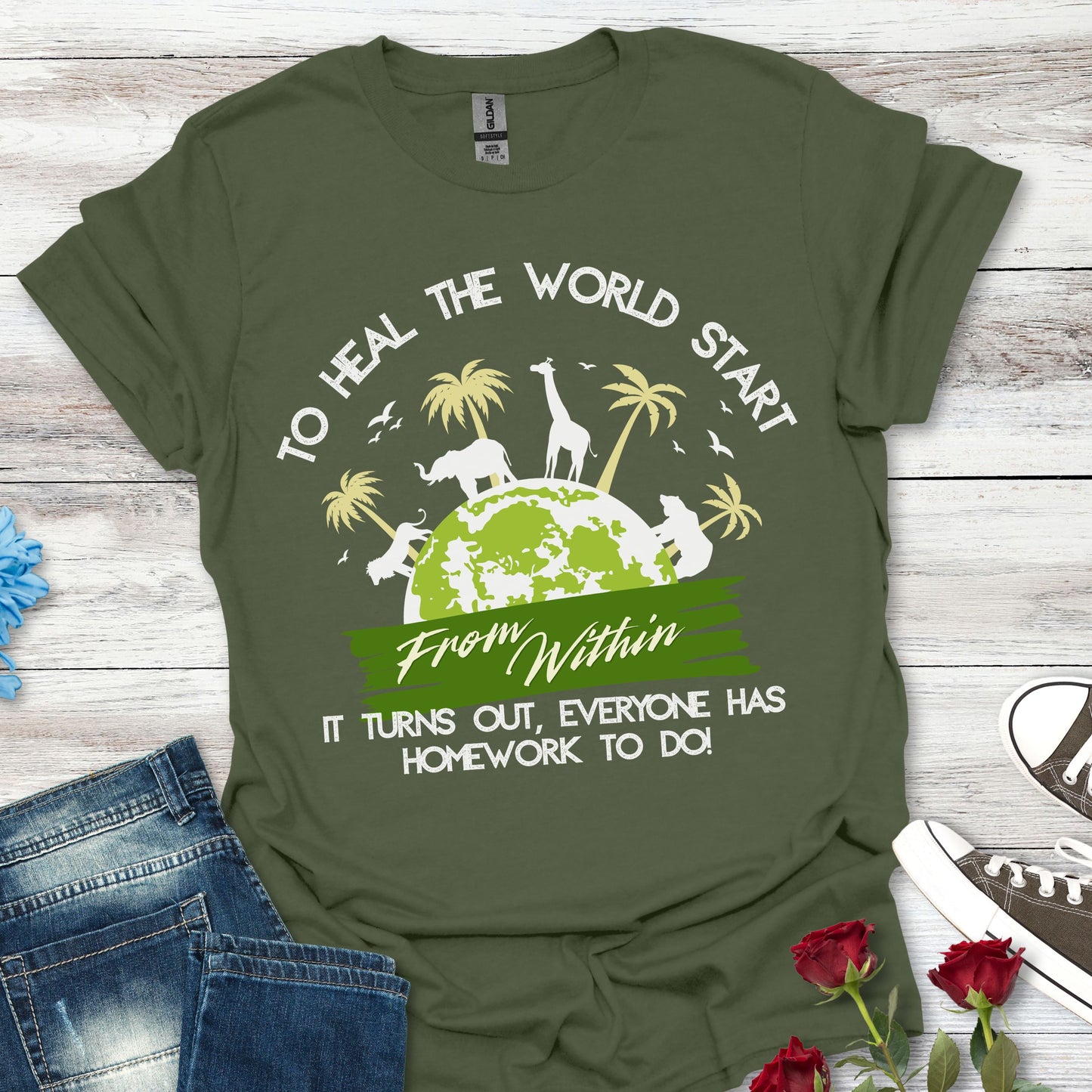 T-Shirt — "To Heal the World Start From Within" Earth Day Graphic Tee