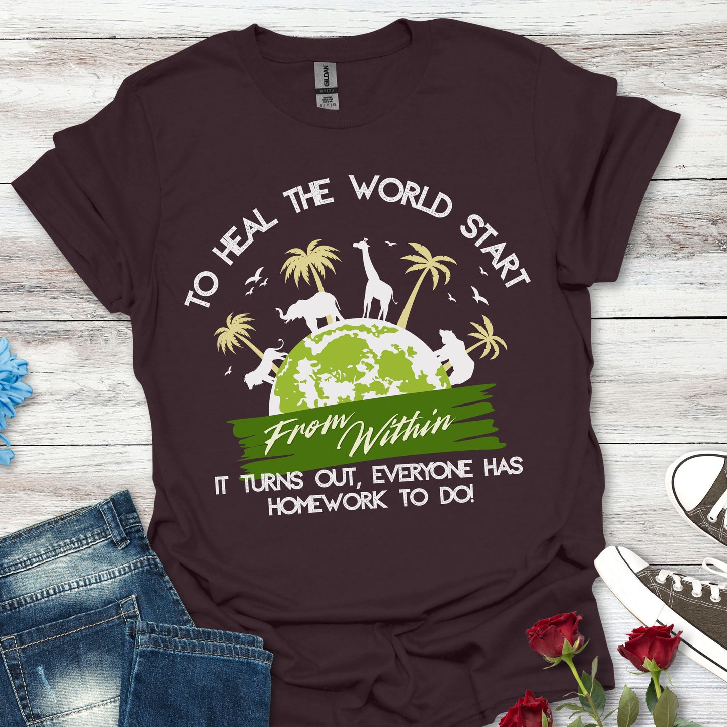 T-Shirt — "To Heal the World Start From Within" Earth Day Graphic Tee