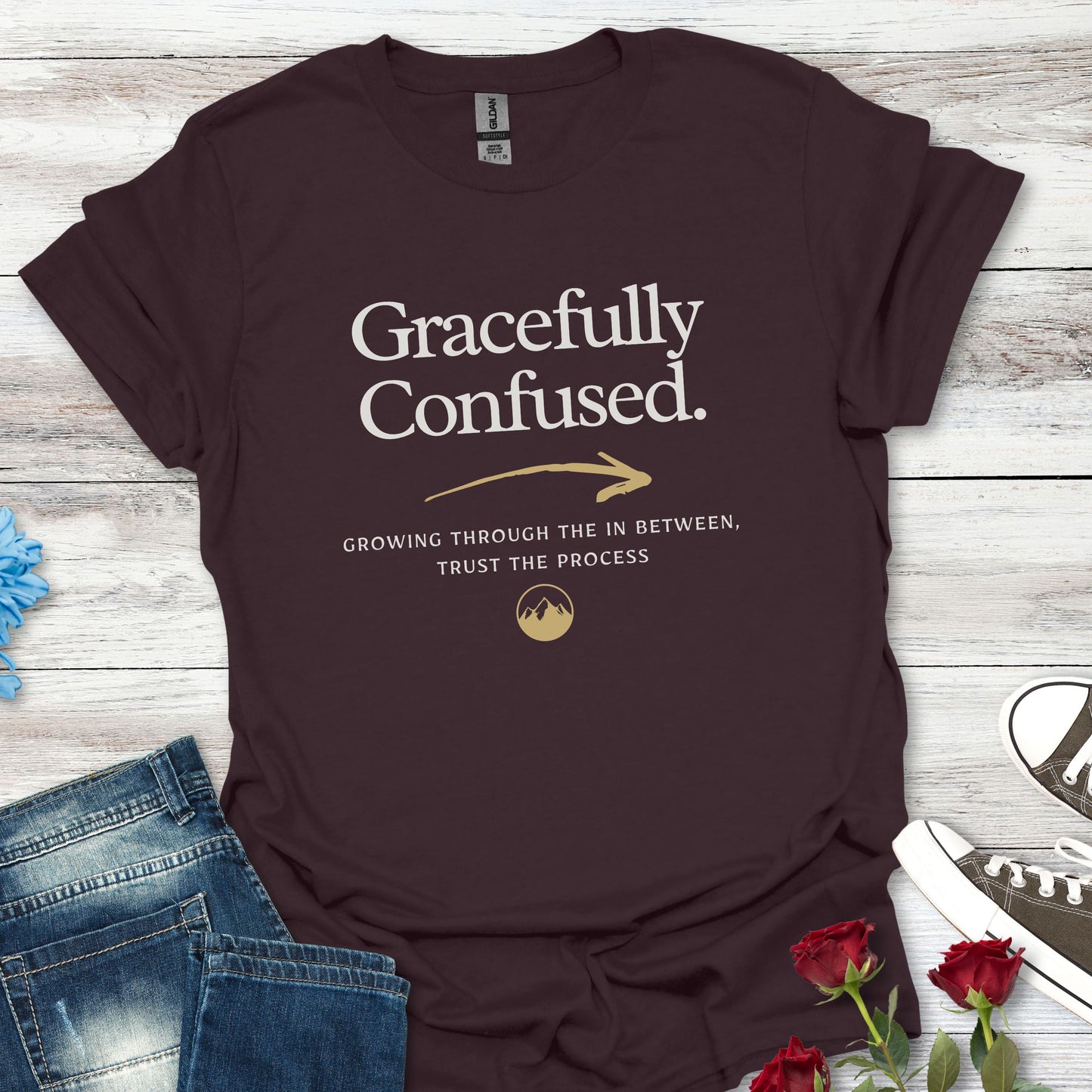 Gracefully Confused Tee — Inspirational Graphic T-Shirt ("Grow Through The Detours")