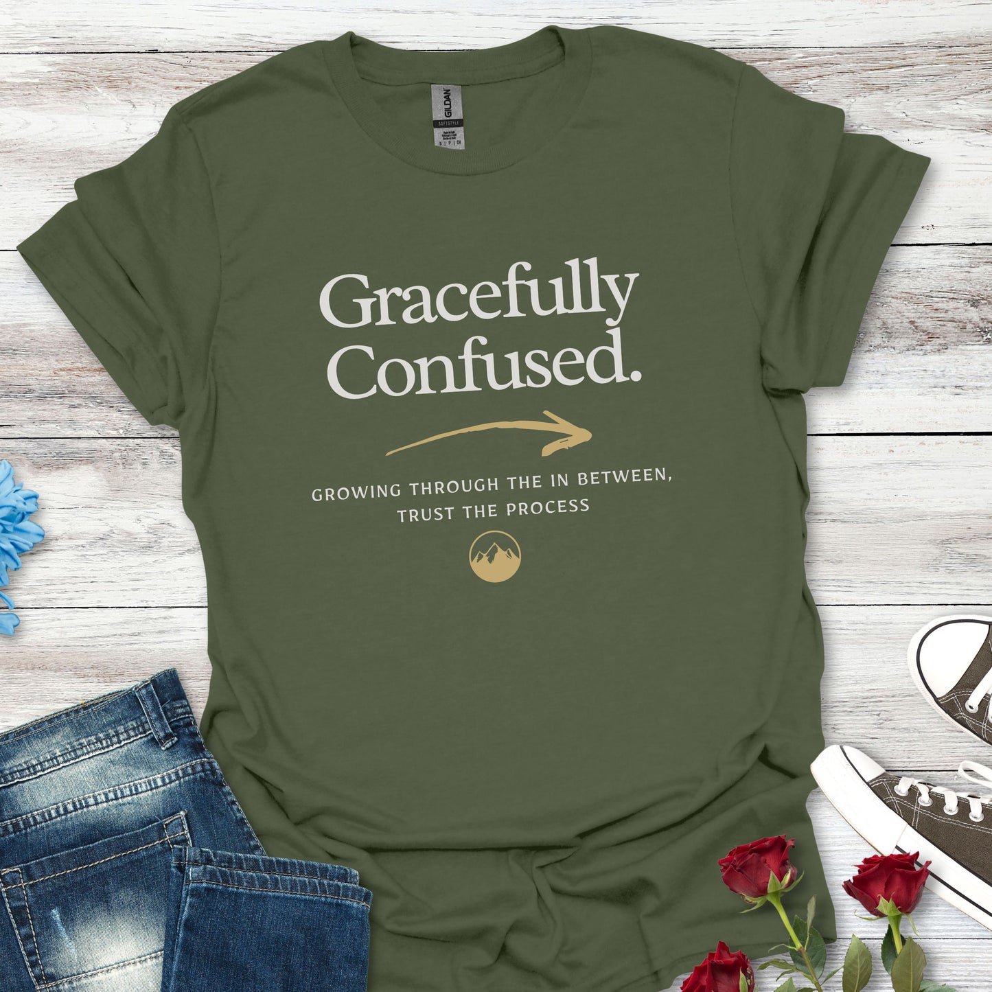 Gracefully Confused Tee — Inspirational Graphic T-Shirt ("Grow Through The Detours")