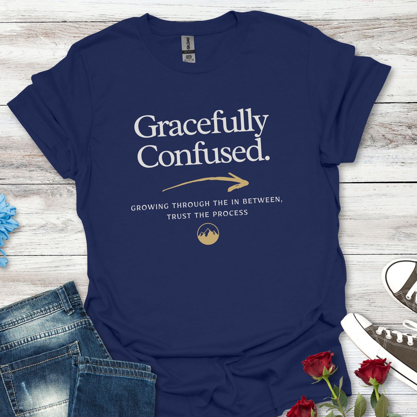 Gracefully Confused Tee — Inspirational Graphic T-Shirt ("Grow Through The Detours")