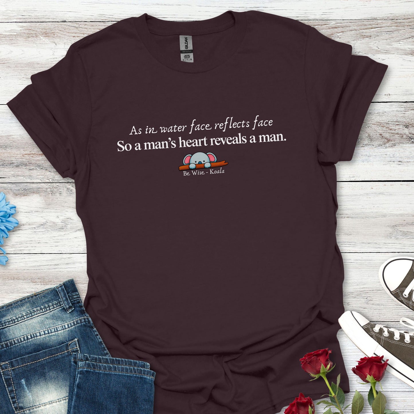 “As in water face reflects face, So a man’s heart reveals a man” Inspirational Quote Tee