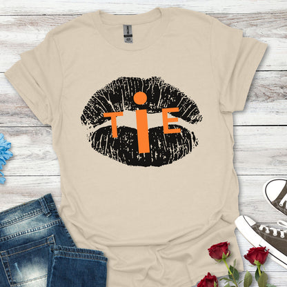 Lip Print 'TIE' Graphic T-Shirt — Bold Orange Accent Tee for Casual Streetwear