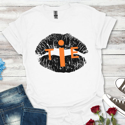 Lip Print 'TIE' Graphic T-Shirt — Bold Orange Accent Tee for Casual Streetwear