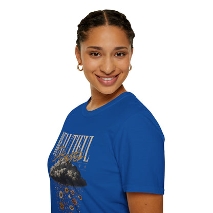 Beautiful Disaster Energy Flow T-Shirt – Floral Rain Cloud Graphic Tee, For Her