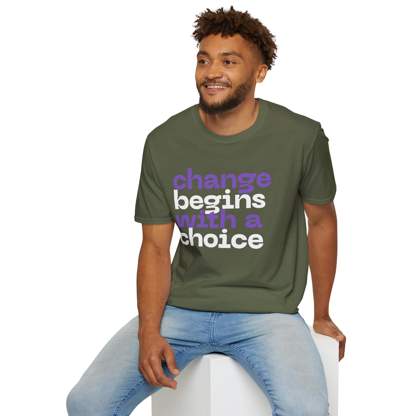 Change Begins With A Choice, Soft-style Typographic Unisex T-Shirt