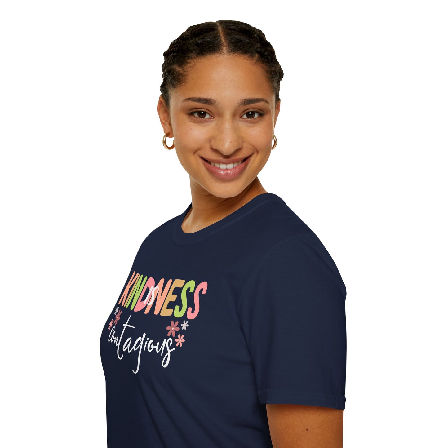 Kindness Is Contagious (For Her) T-Shirt, Soft-style Tee, Motivational Shirt, Gift for Friends, Positive Vibe Apparel, Everyday Wear