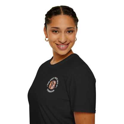 Motivational Unisex Softstyle T-Shirt - In Life, The Only Way Out Is Through (Pocket Graphic)