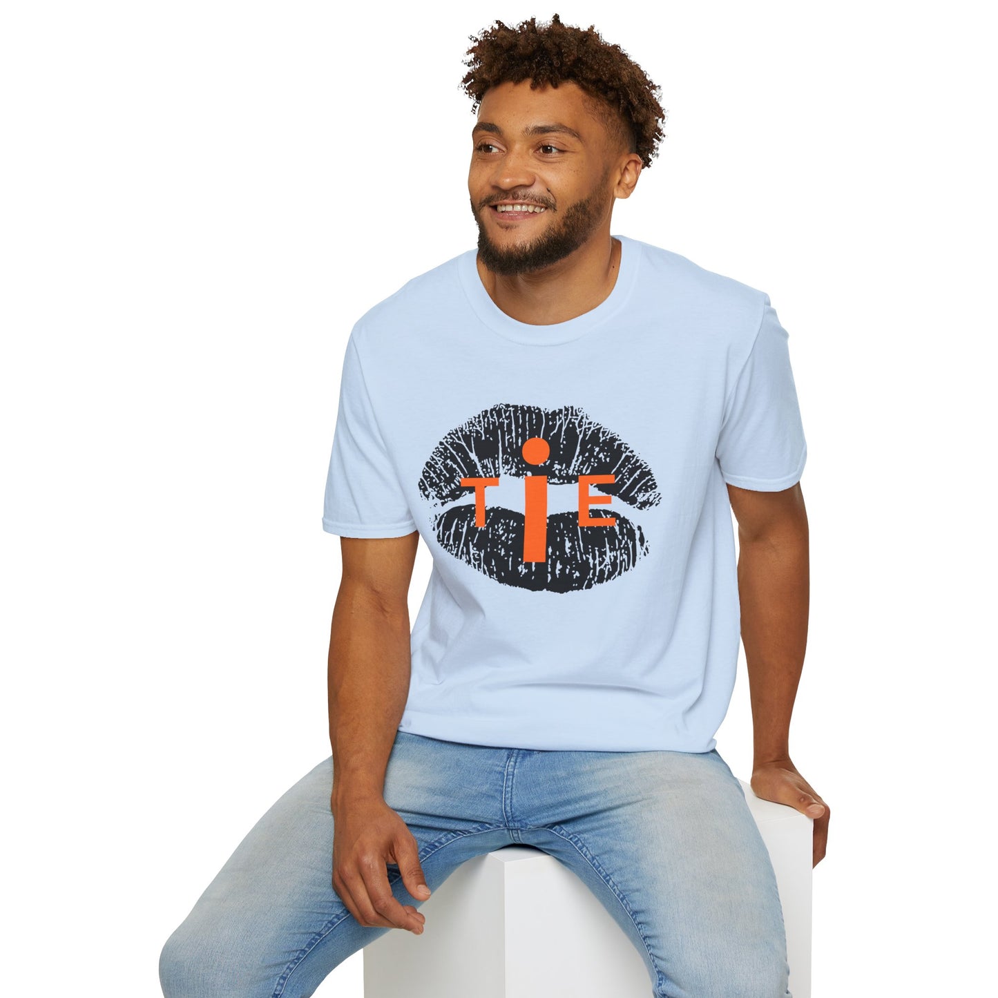 Lip Print 'TIE' Graphic T-Shirt — Bold Orange Accent Tee for Casual Streetwear