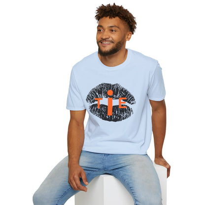 Lip Print 'TIE' Graphic T-Shirt — Bold Orange Accent Tee for Casual Streetwear