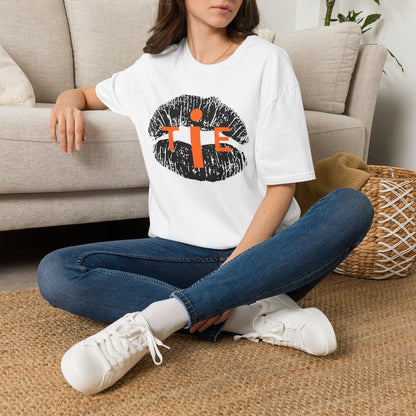 Lip Print 'TIE' Graphic T-Shirt — Bold Orange Accent Tee for Casual Streetwear