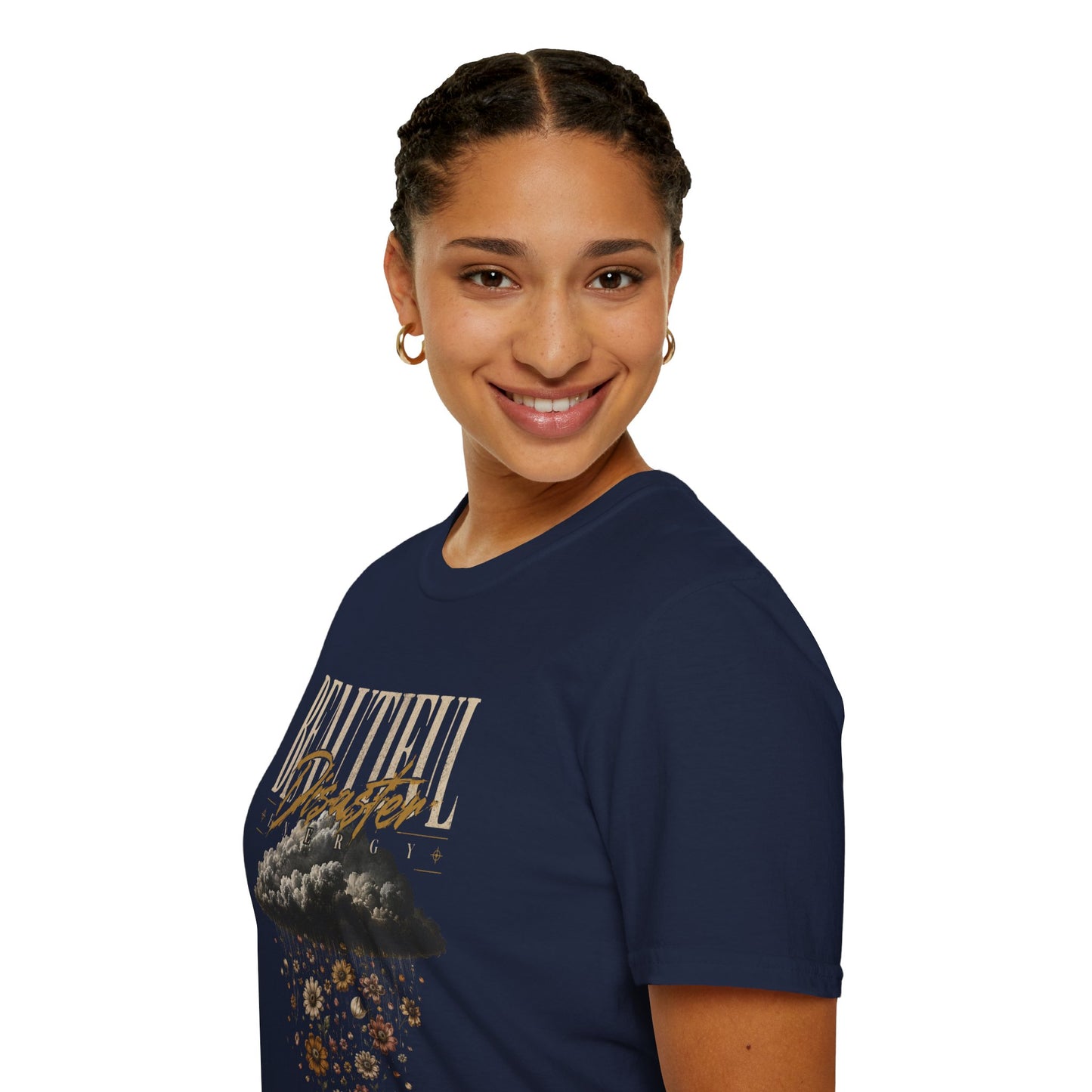 Beautiful Disaster Energy Flow T-Shirt – Floral Rain Cloud Graphic Tee, For Her