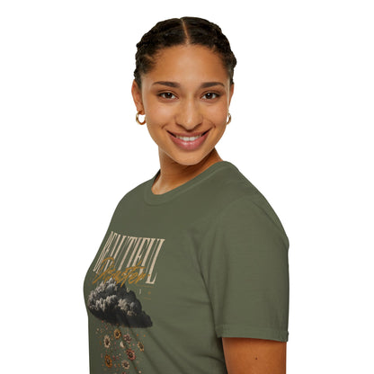 Beautiful Disaster Energy Flow T-Shirt – Floral Rain Cloud Graphic Tee, For Her
