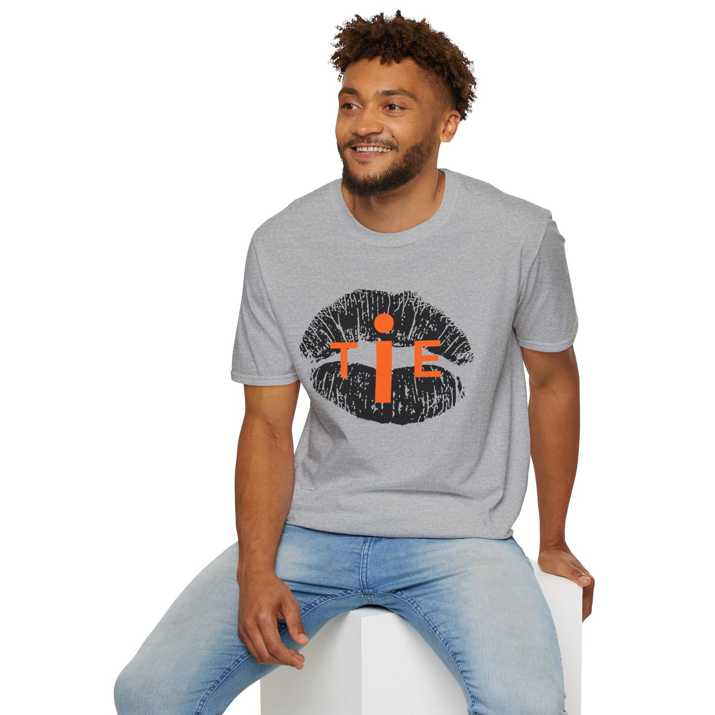 Lip Print 'TIE' Graphic T-Shirt — Bold Orange Accent Tee for Casual Streetwear