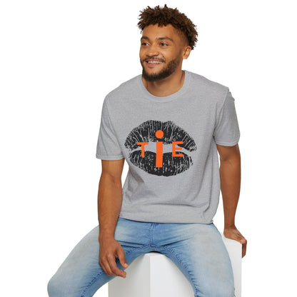 Lip Print 'TIE' Graphic T-Shirt — Bold Orange Accent Tee for Casual Streetwear